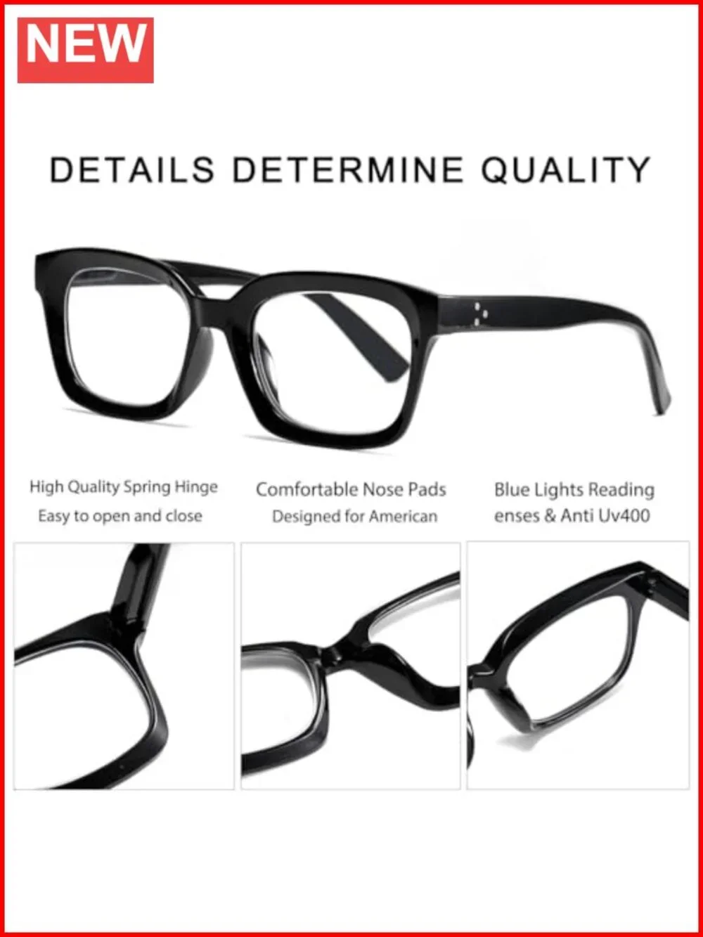 3 Pack Oversized Square Blue Light Blocking Reading Glasses